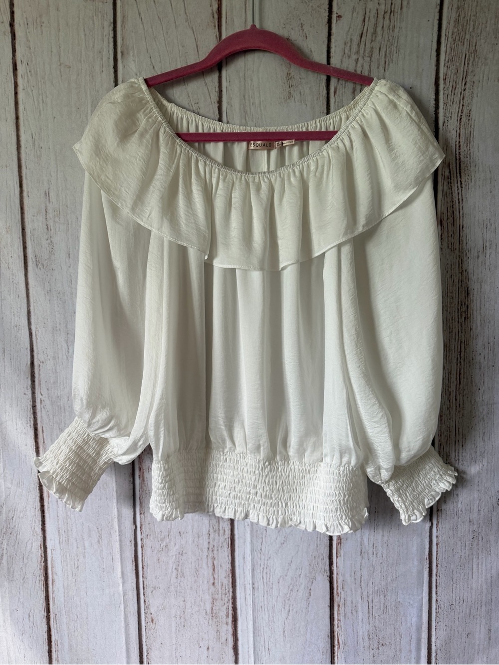 Esqualo White Off White Off-ShoulderRuffle Smocked Blouse Size 6